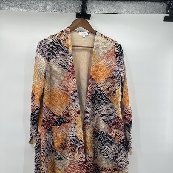 Lularoe Sarah Duster Sweater Womens Medium Multicolor Open Woven Geometric - Picture 3 of 13